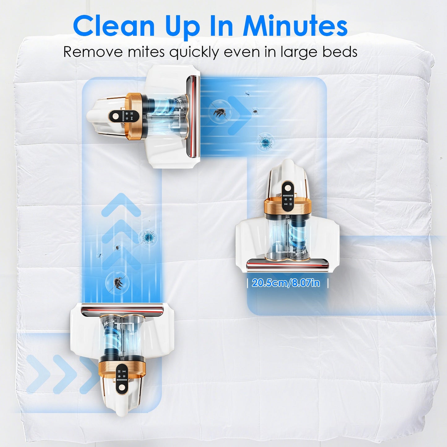 1Pc Mattress Vacuum Cleaner 16Kpa Bed Vacuum Cleaner Handheld Vacuums With Ultrasonic And UVC Light 18000 RPM Brushroll Rotation Dual Dust Bins Washable Filters For Bed Pillows Cribs Sofa