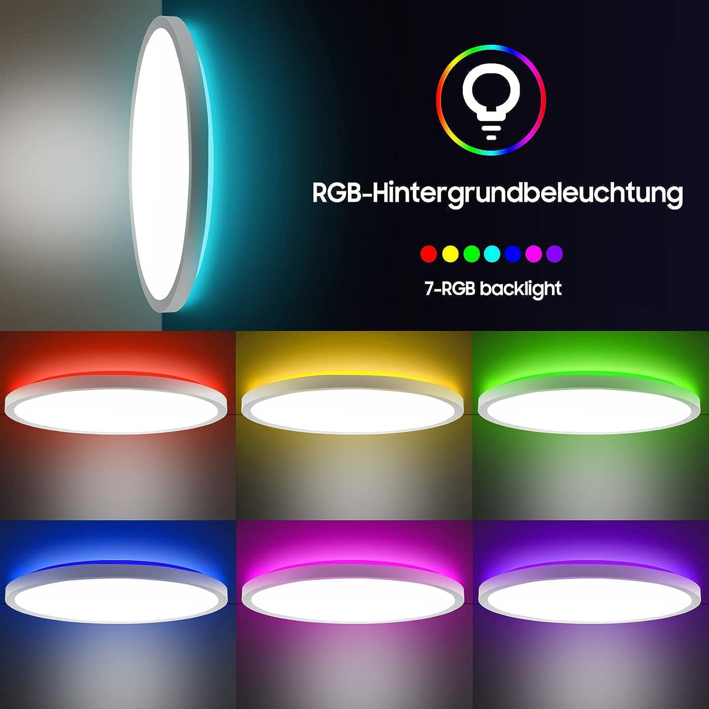 LED Bedroom Golden Ceiling Light 24W Embedded RGB Backlight Flat Round Light